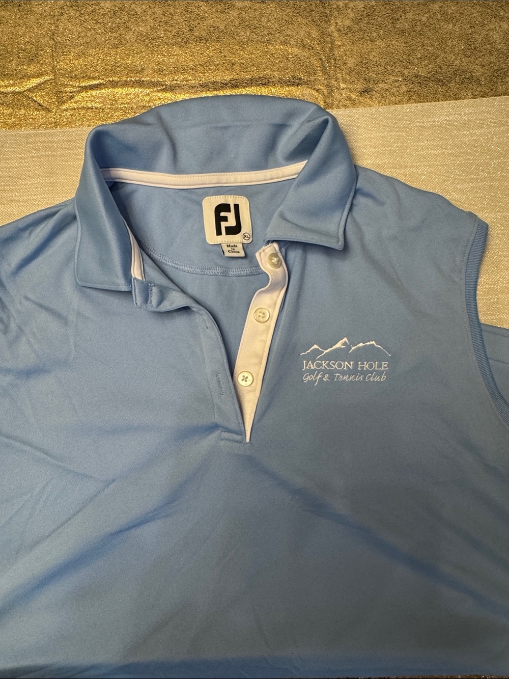 FootJoy Light Blue Sleeveless Golf Polo with White Trim & Jackson Hole Logo